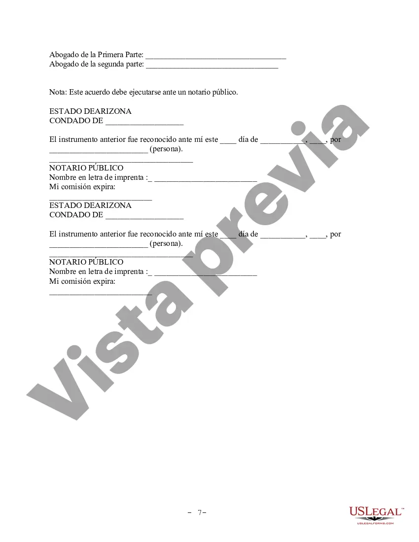 Preview Acuerdo prematrimonial prenupcial de Arizona sin estados financieros
