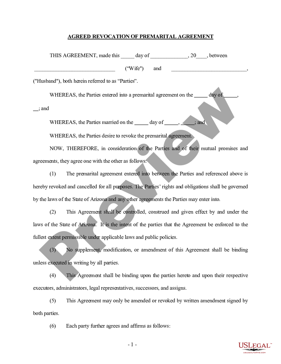 form Revocation of Premarital or Prenuptial Agreement preview