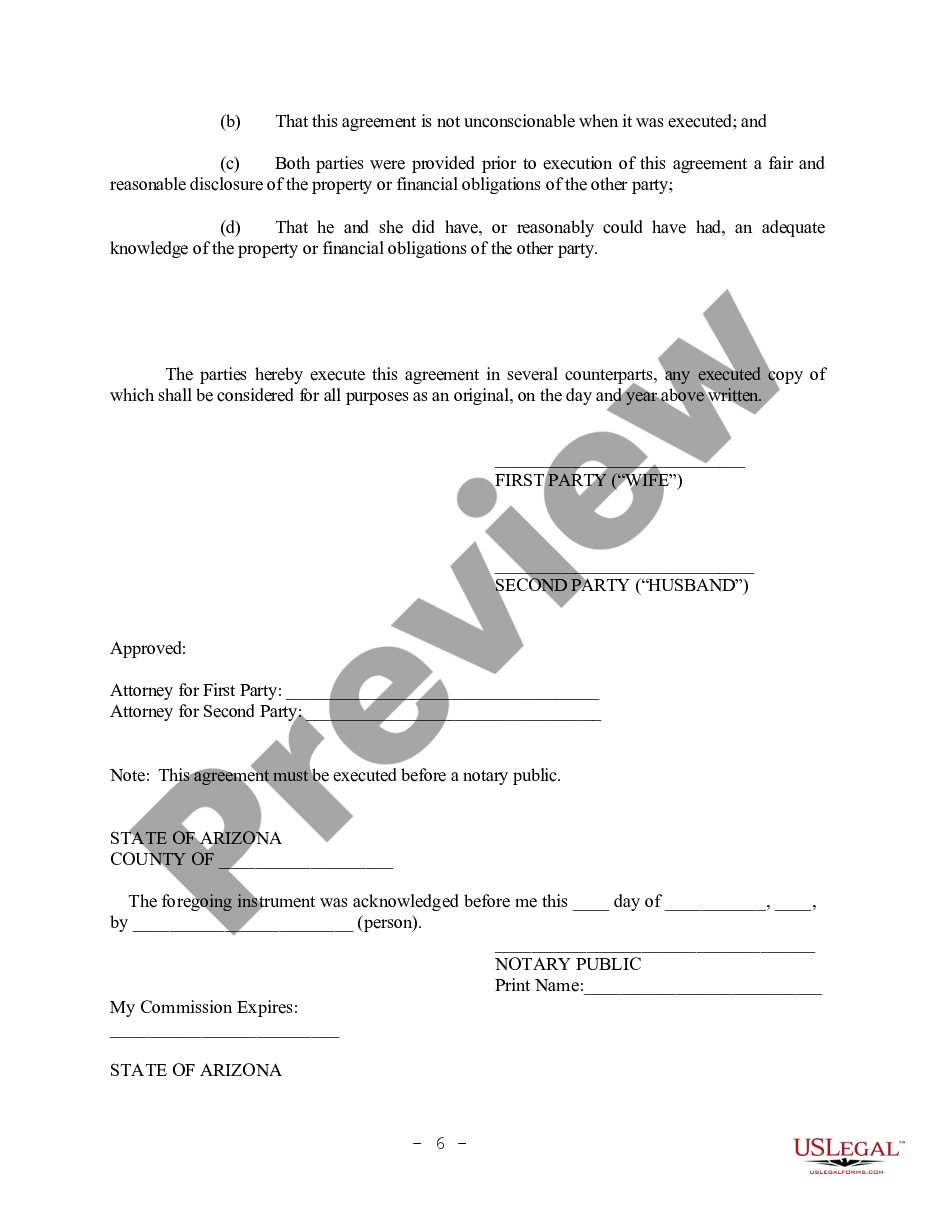 page 5 Arizona Prenuptial Premarital Agreement with Financial Statements preview