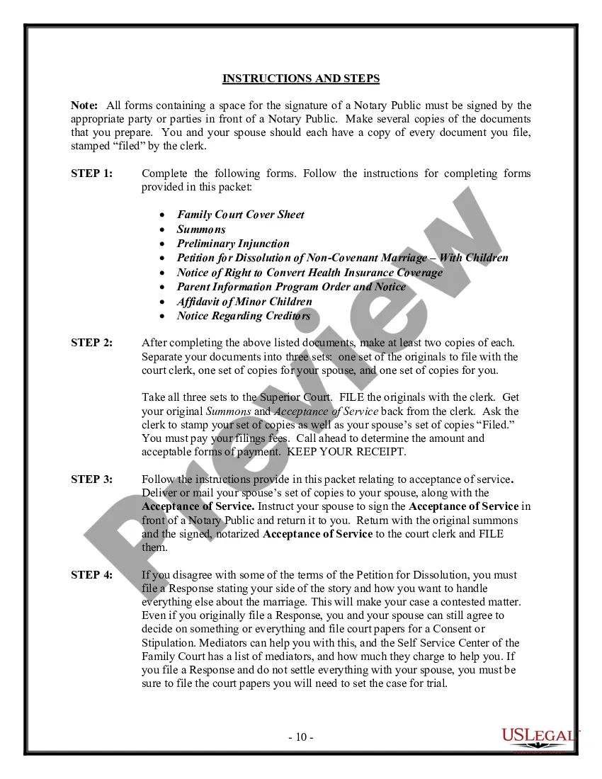 Preview Arizona No-Fault Agreed Uncontested Divorce Package for Dissolution of Marriage for people with Minor Children