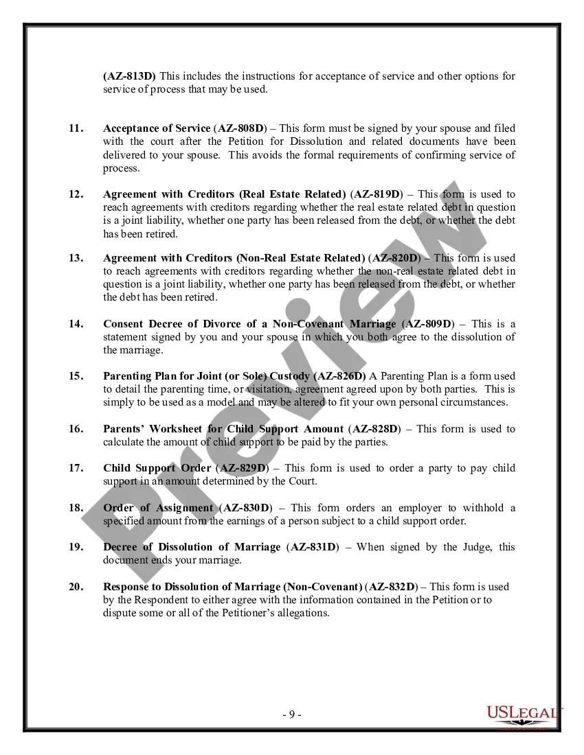 Preview Arizona No-Fault Agreed Uncontested Divorce Package for Dissolution of Marriage for people with Minor Children