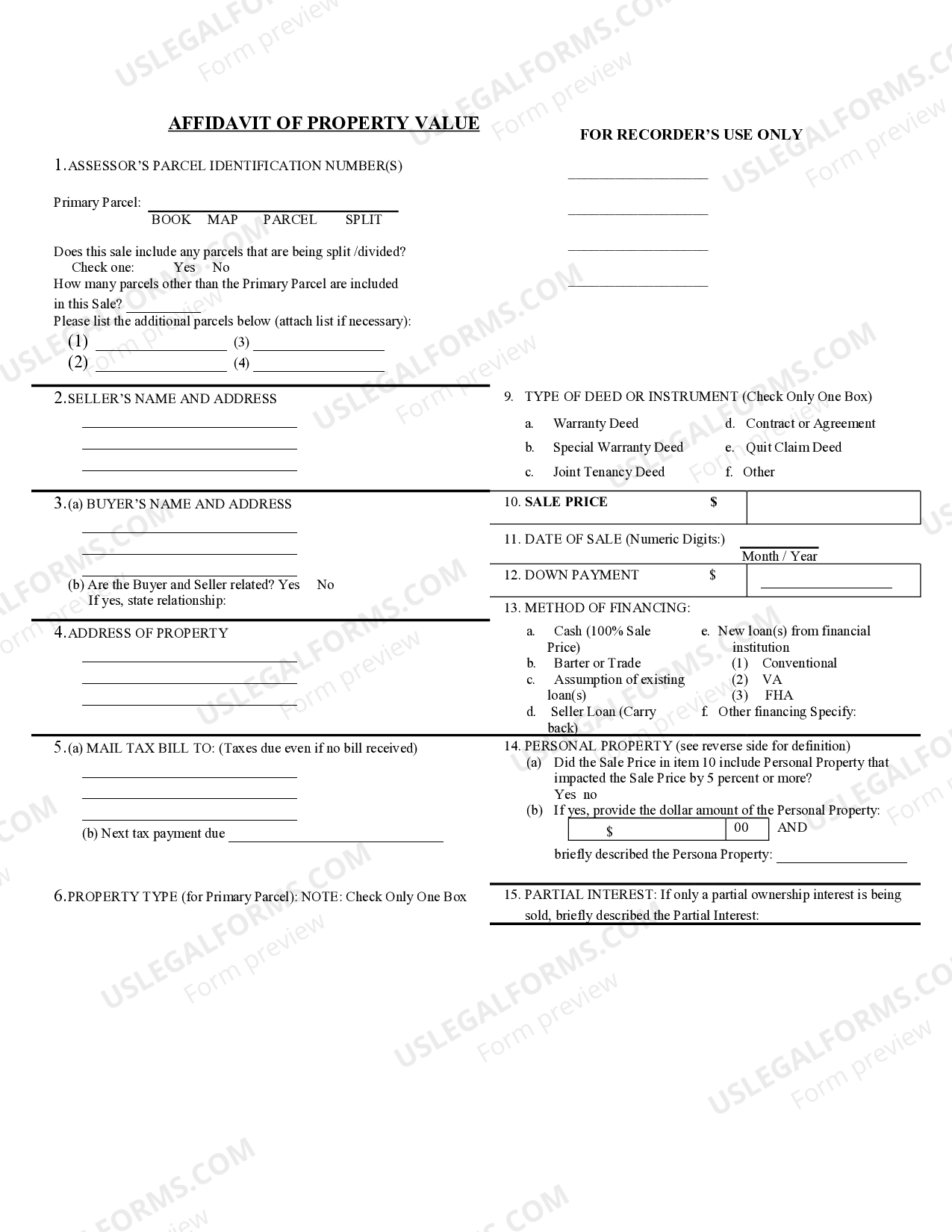 Pima Arizona Affidavit of Property Value US Legal Forms