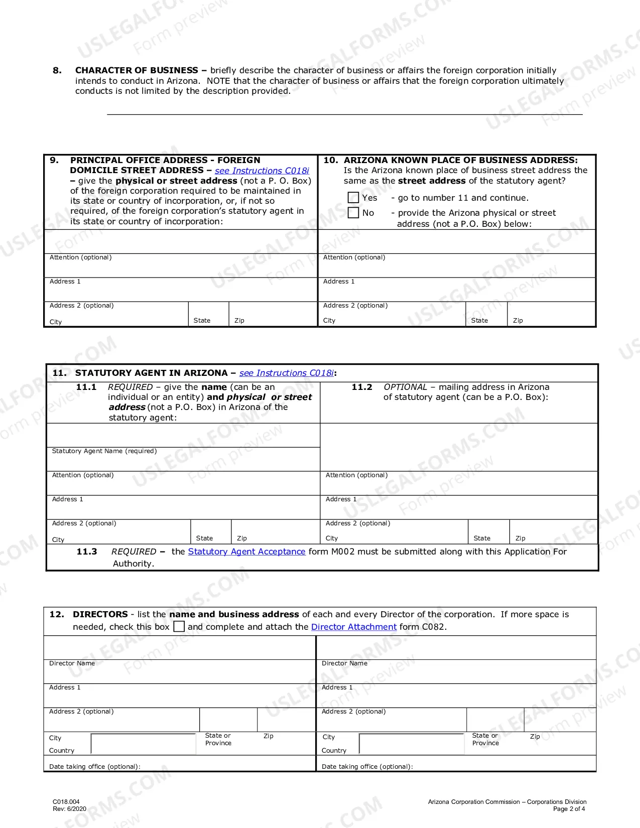 Preview Arizona Registration of Foreign Corporation