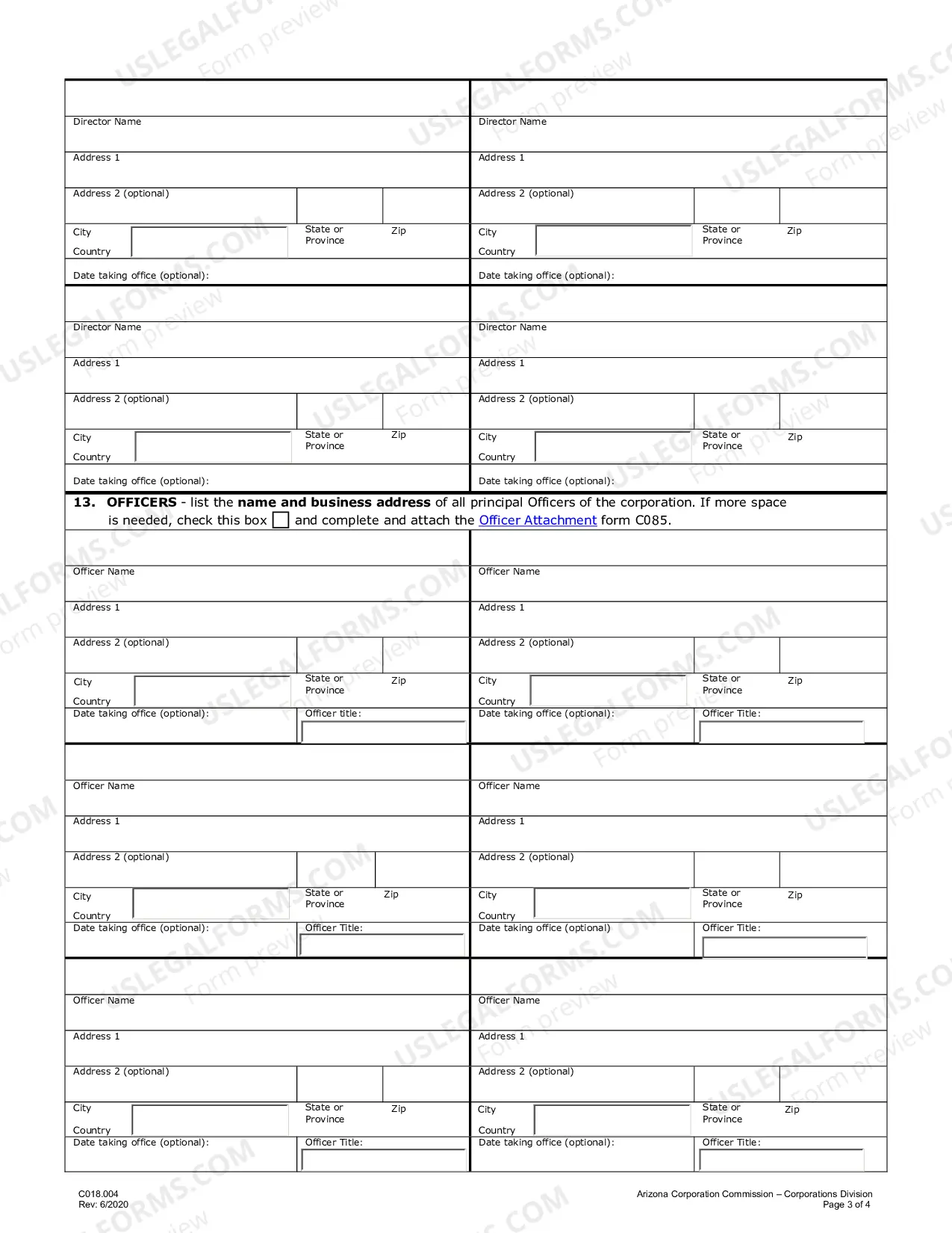 Preview Arizona Registration of Foreign Corporation