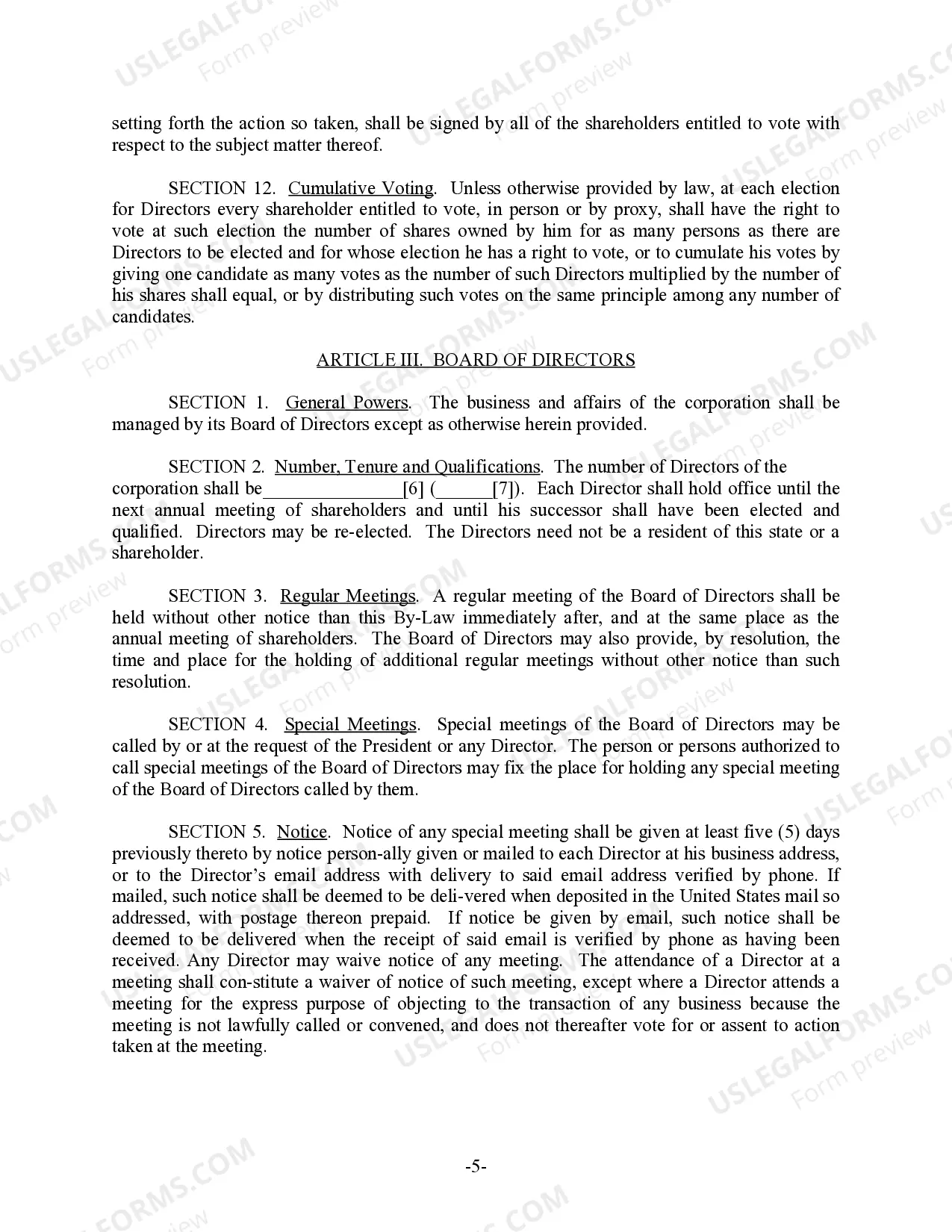 Preview Arizona Bylaws for Corporation