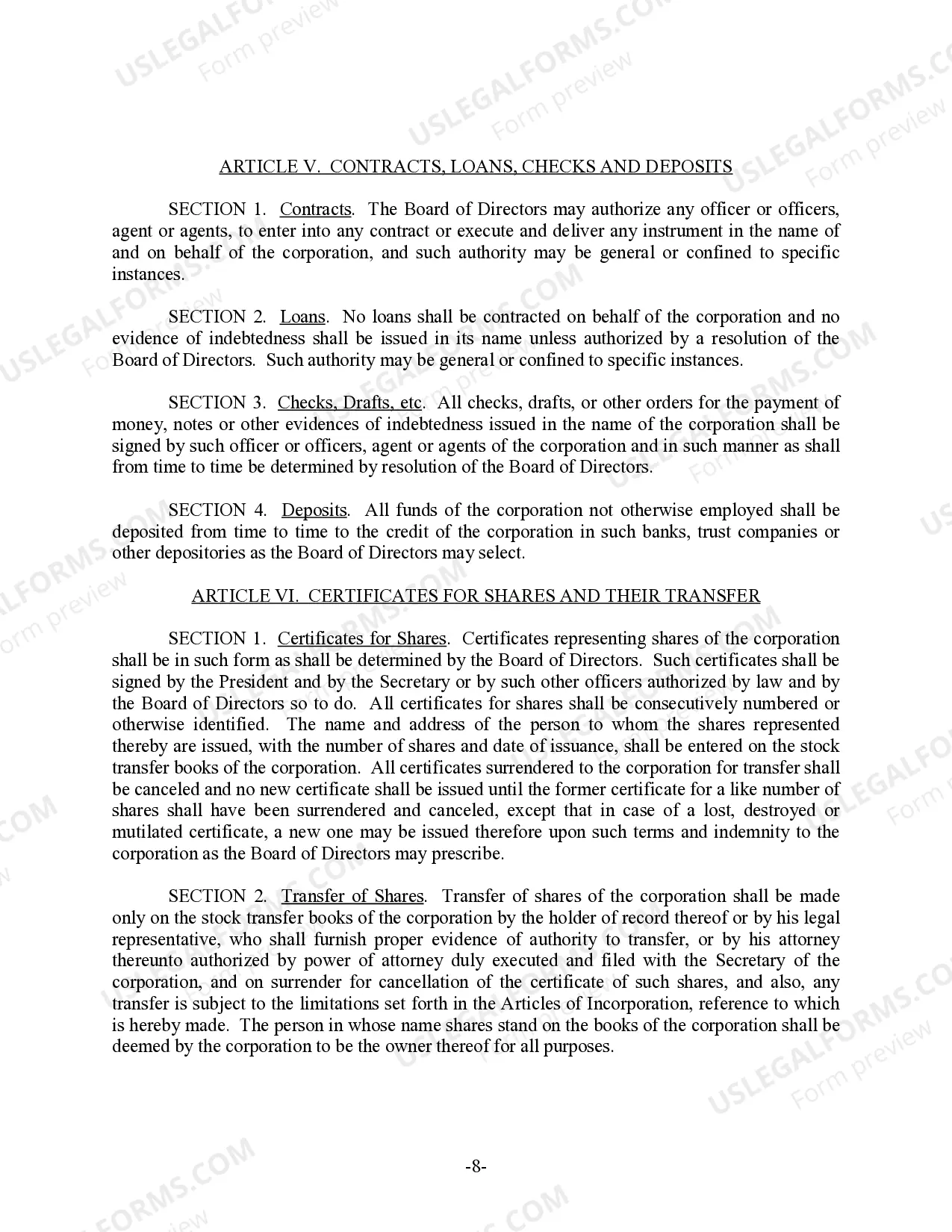 Preview Arizona Bylaws for Corporation