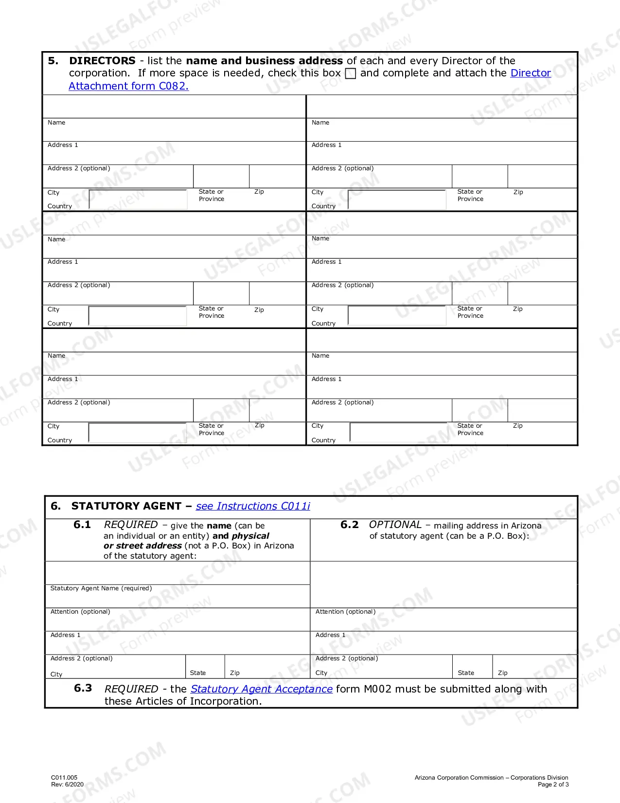 Preview Arizona Articles of Incorporation for Domestic Nonprofit Corporation