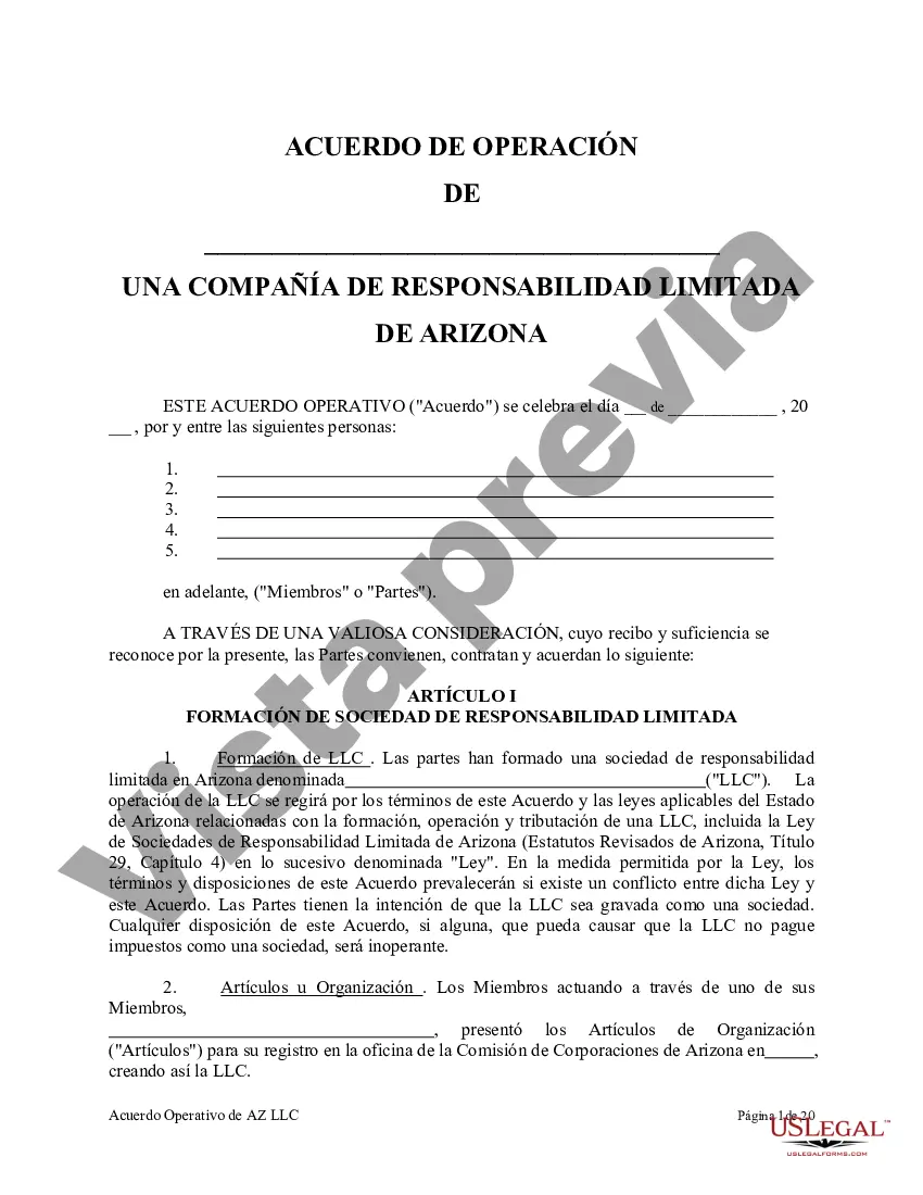 Preview Acuerdo Operativo de Sociedad de Responsabilidad Limitada LLC