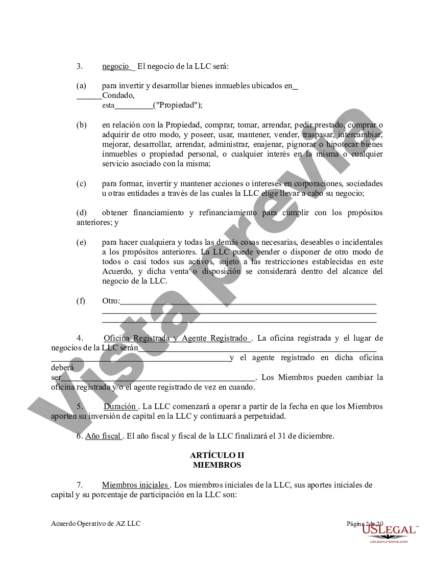 Preview Acuerdo Operativo de Sociedad de Responsabilidad Limitada LLC