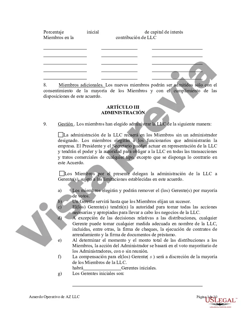 Preview Acuerdo Operativo de Sociedad de Responsabilidad Limitada LLC