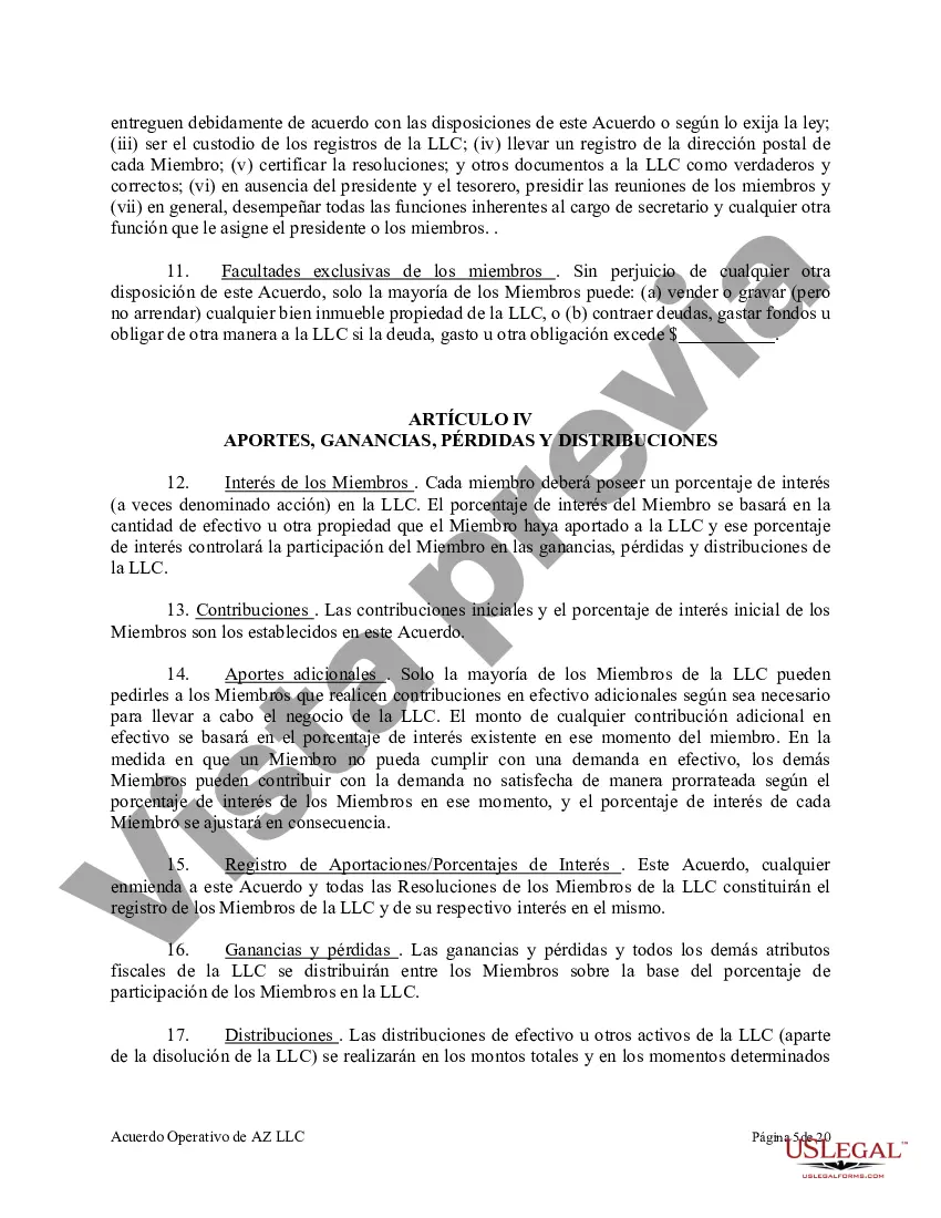 Preview Acuerdo Operativo de Sociedad de Responsabilidad Limitada LLC