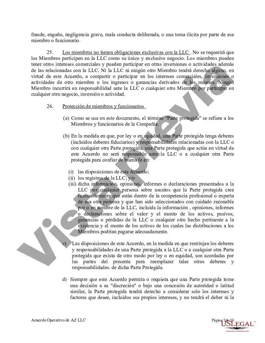 Preview Acuerdo Operativo de Sociedad de Responsabilidad Limitada LLC