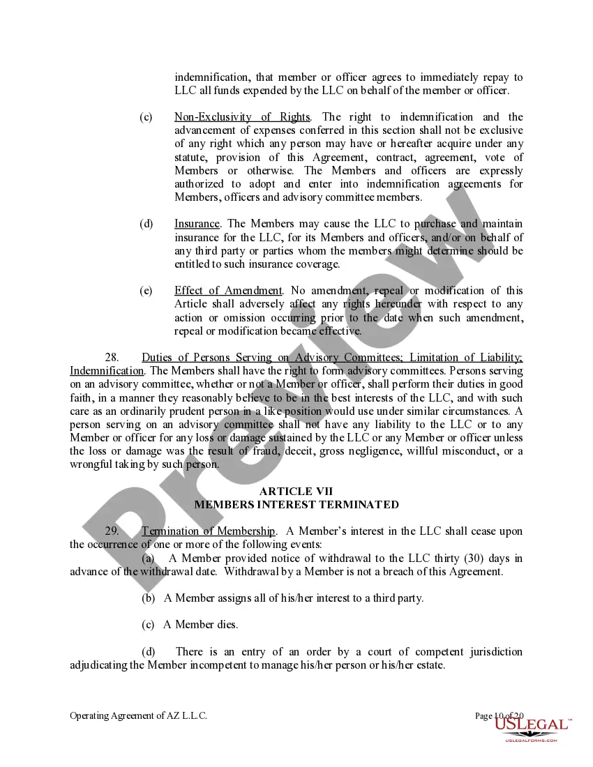 Preview Limited Liability Company LLC Operating Agreement