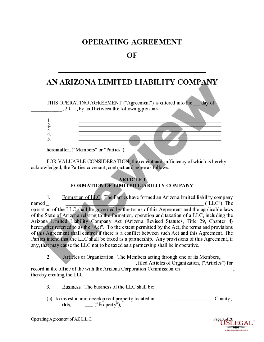 Preview Limited Liability Company LLC Operating Agreement