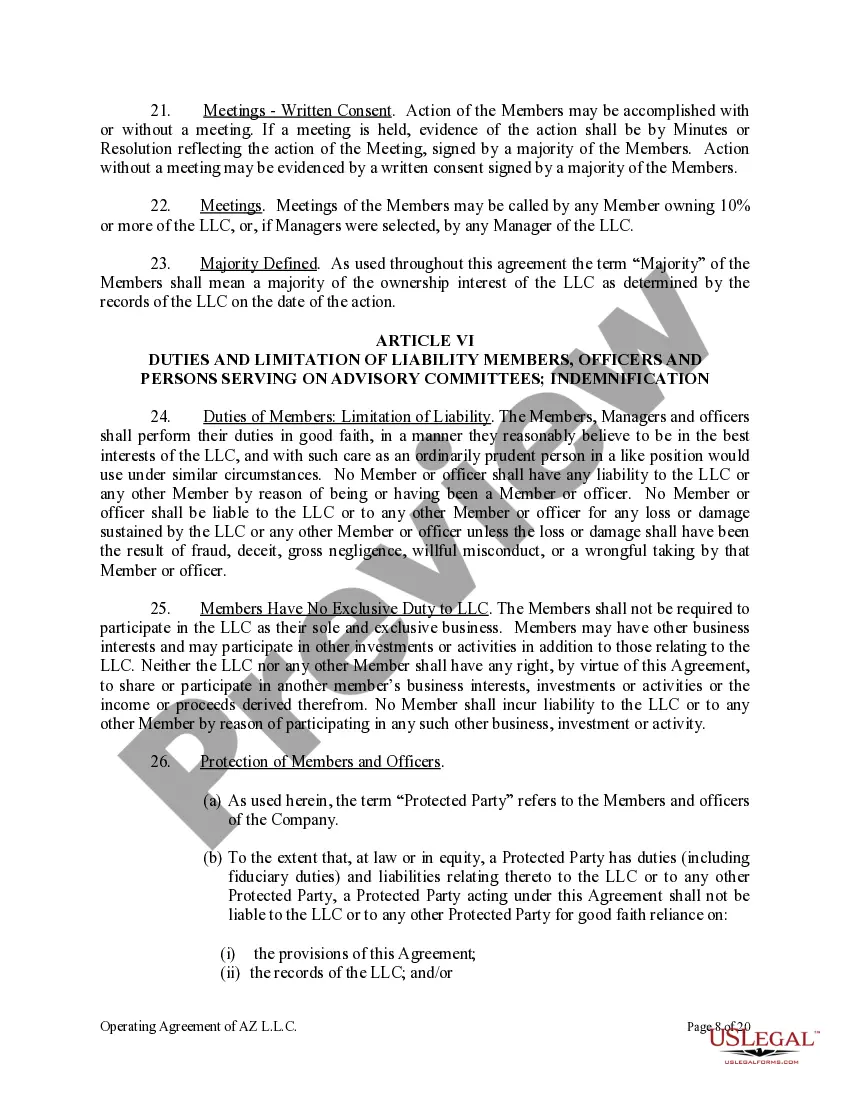Preview Limited Liability Company LLC Operating Agreement