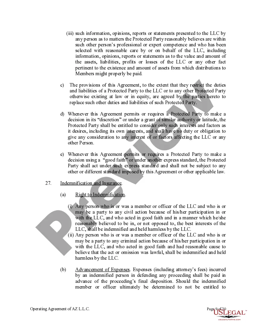 Preview Limited Liability Company LLC Operating Agreement