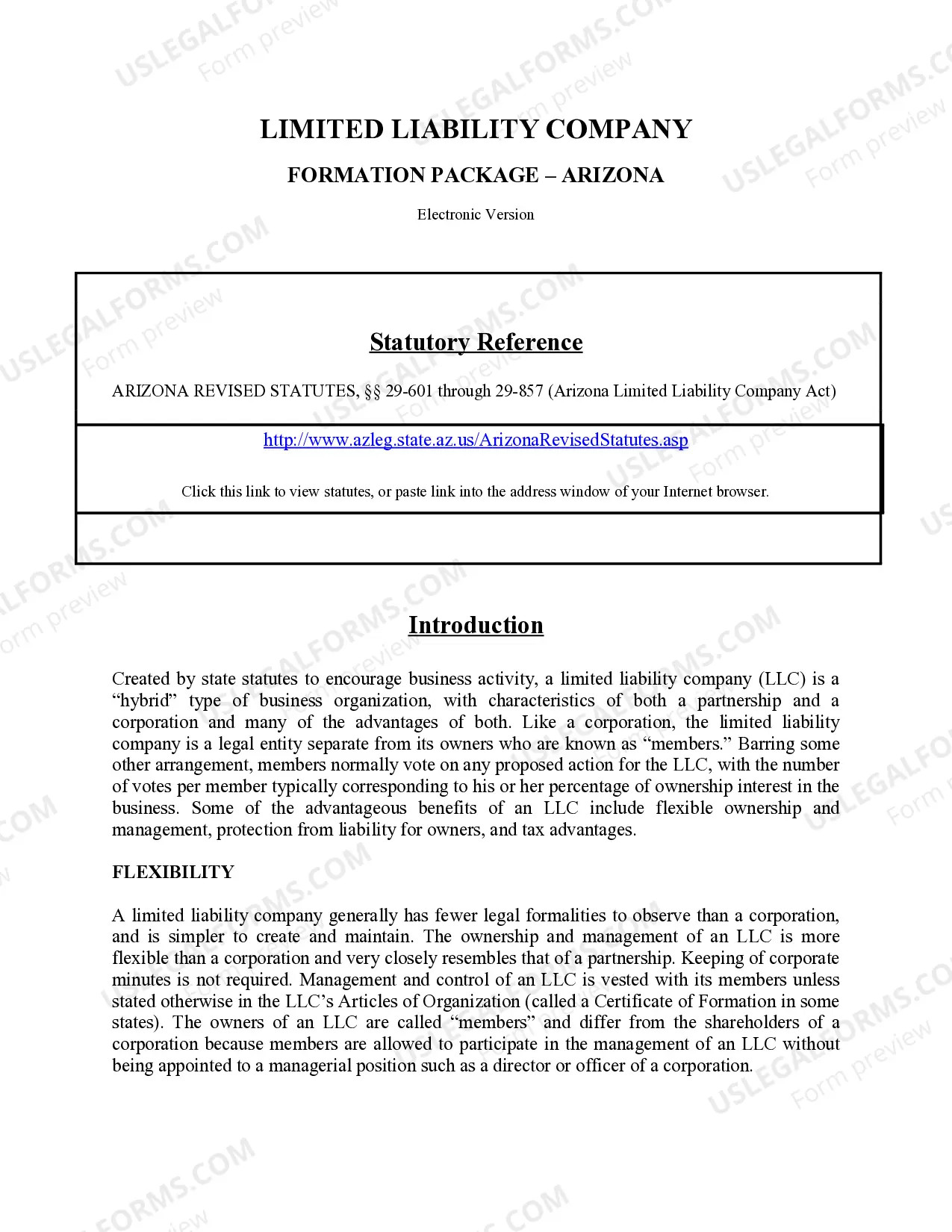 Preview Arizona Limited Liability Company LLC Formation Package