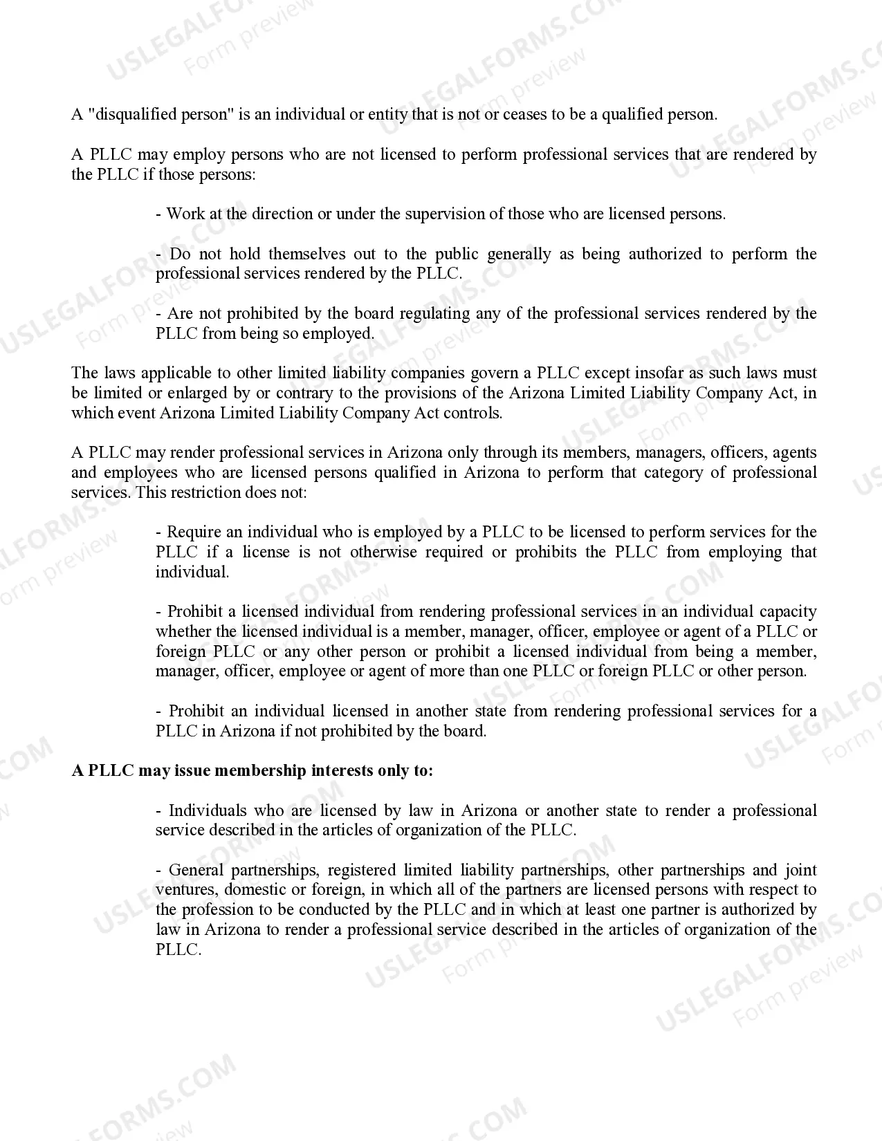 Preview Arizona Professional Limited Liability Company PLLC Formation Package