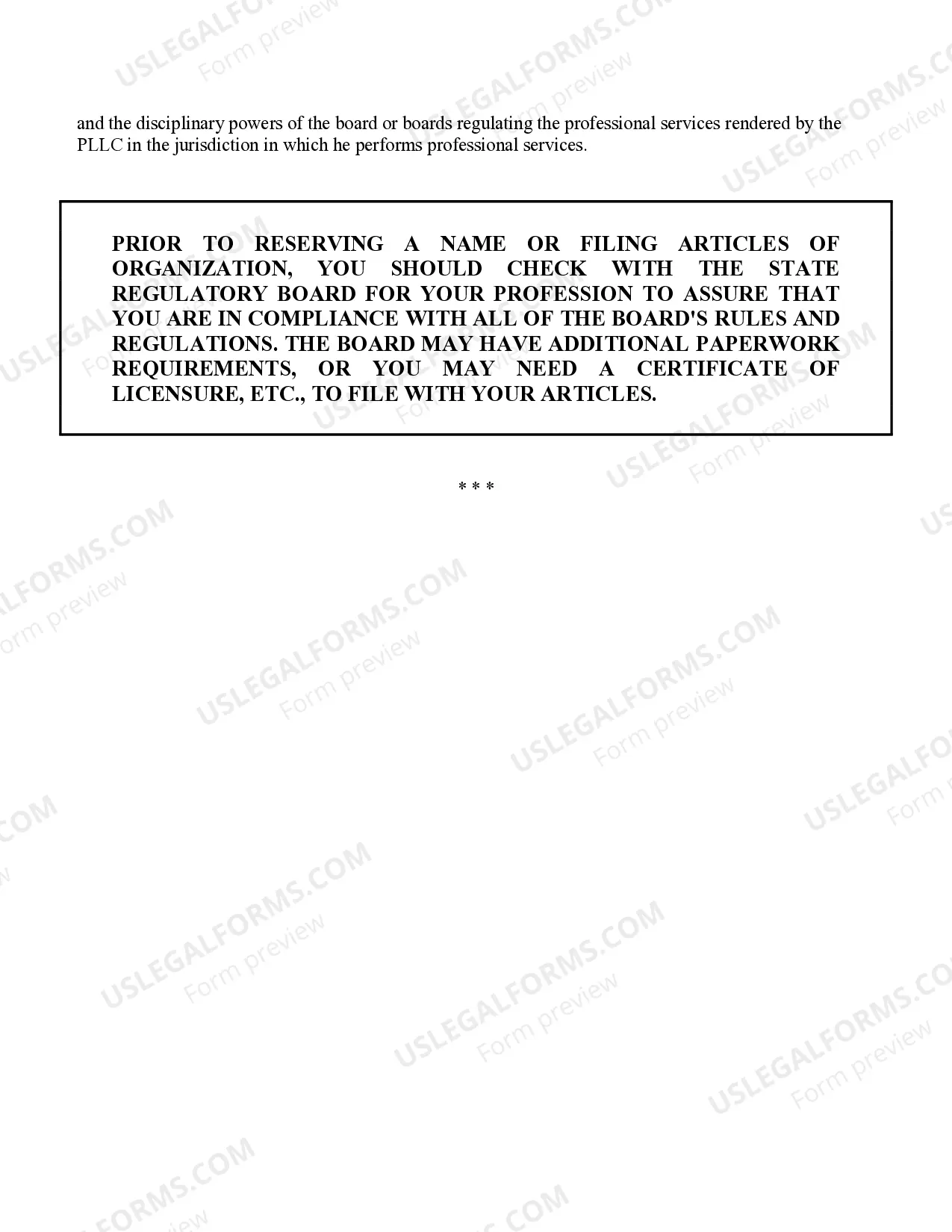 Preview Arizona Professional Limited Liability Company PLLC Formation Package
