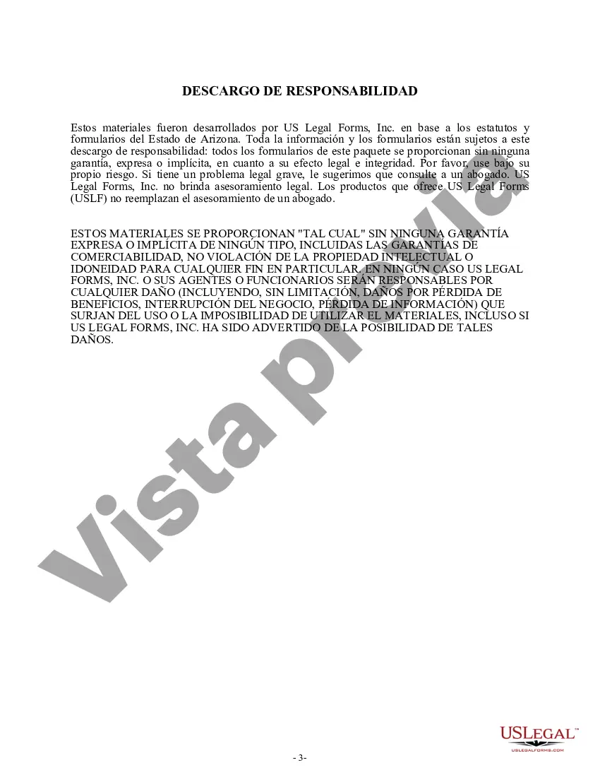 Preview Renuncia de Arizona y descargo de responsabilidad de la propiedad del testamento por testamento