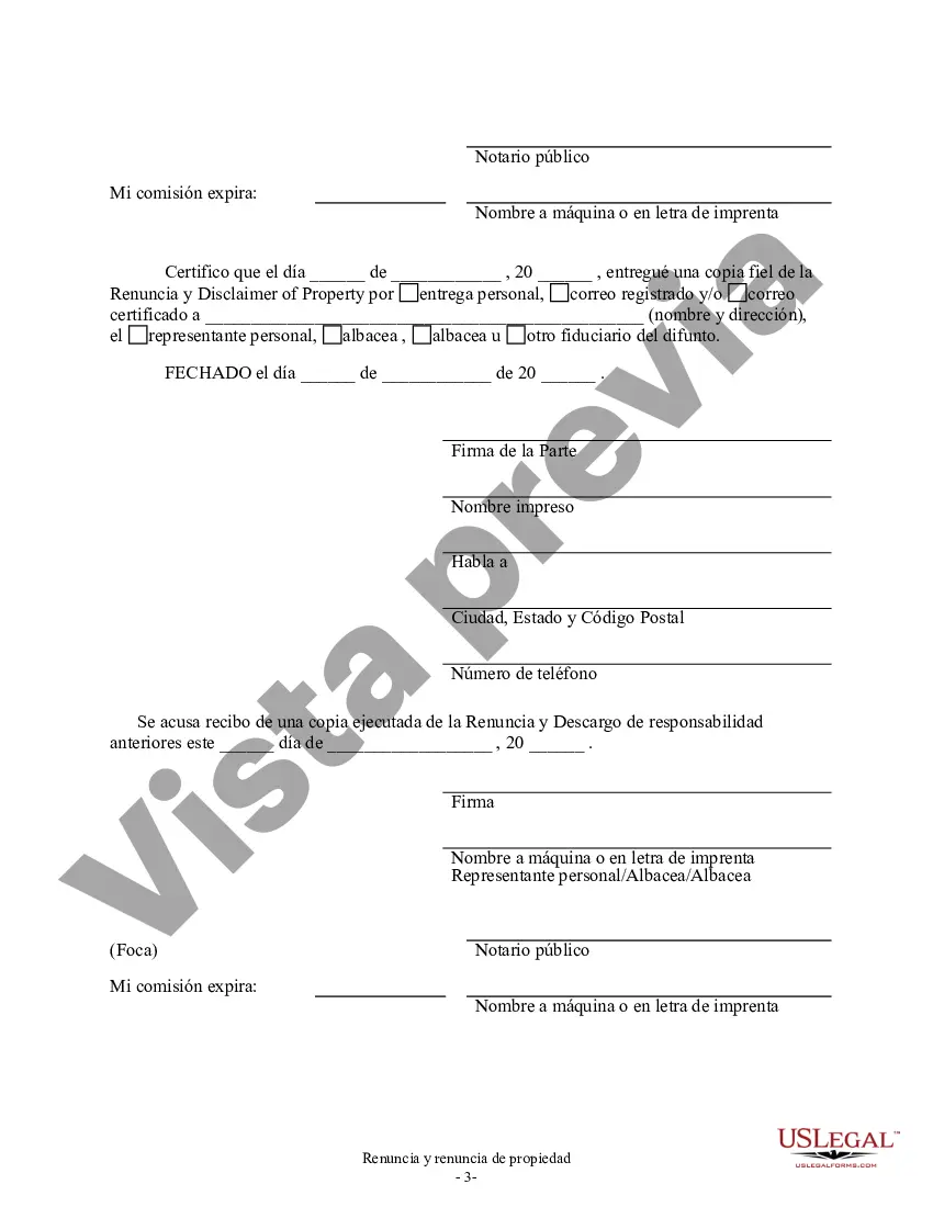 Preview Renuncia de Arizona y descargo de responsabilidad de la propiedad del testamento por testamento