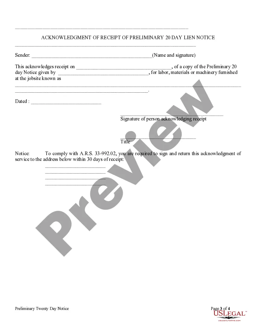 Preview Preliminary 20-Day Notice - Mechanic Liens - Individual