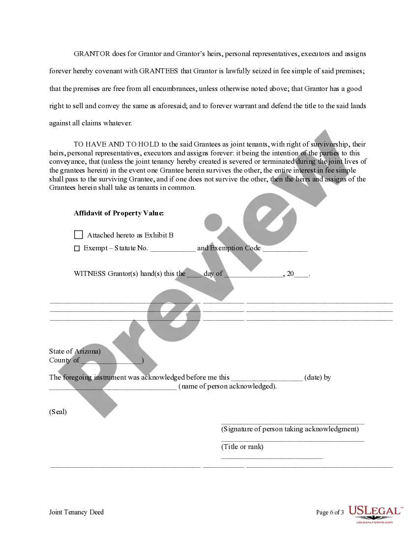 Preview Joint Tenancy Deed from Individual to Husband and Wife