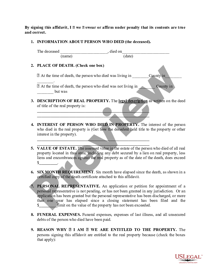 Mesa Arizona Affidavit Transfer Real Property Us Legal Forms