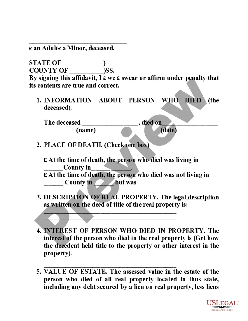 Preview Affidavit Transfer Real Property