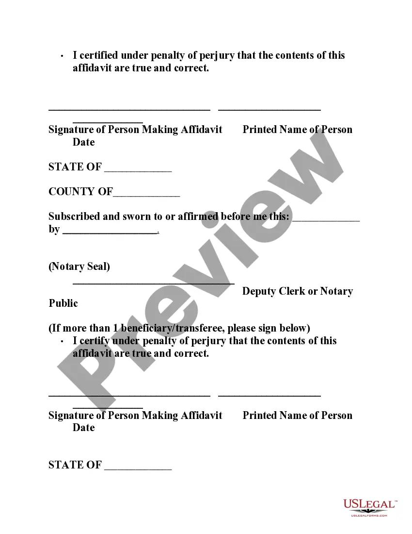Preview Affidavit Transfer Real Property