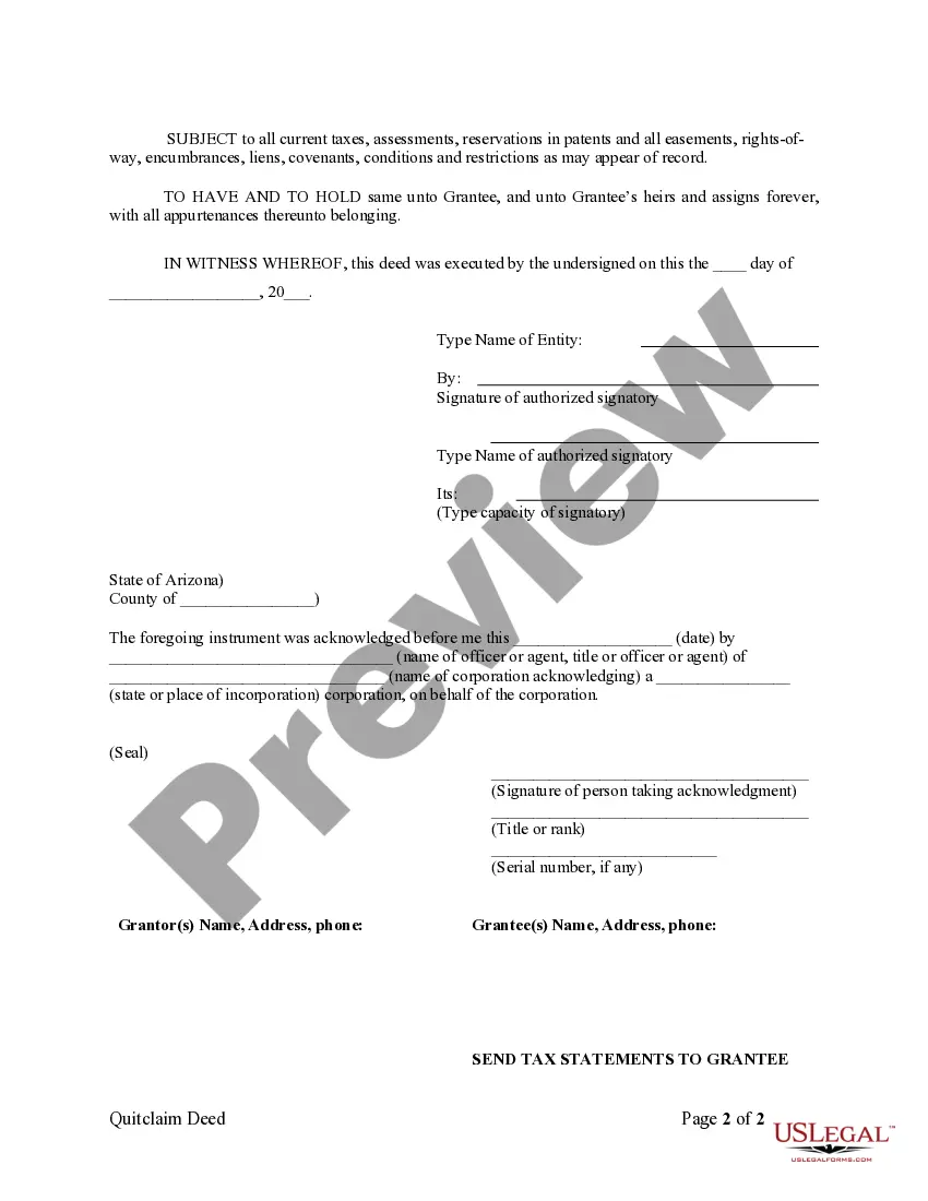 Preview Quitclaim Deed from Corporation to Corporation