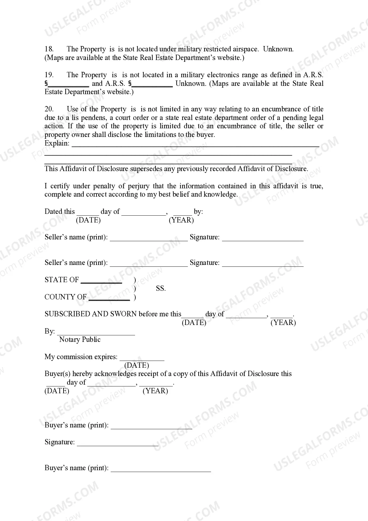 Preview Affidavit of Disclosure Pursuant To A.R.S.