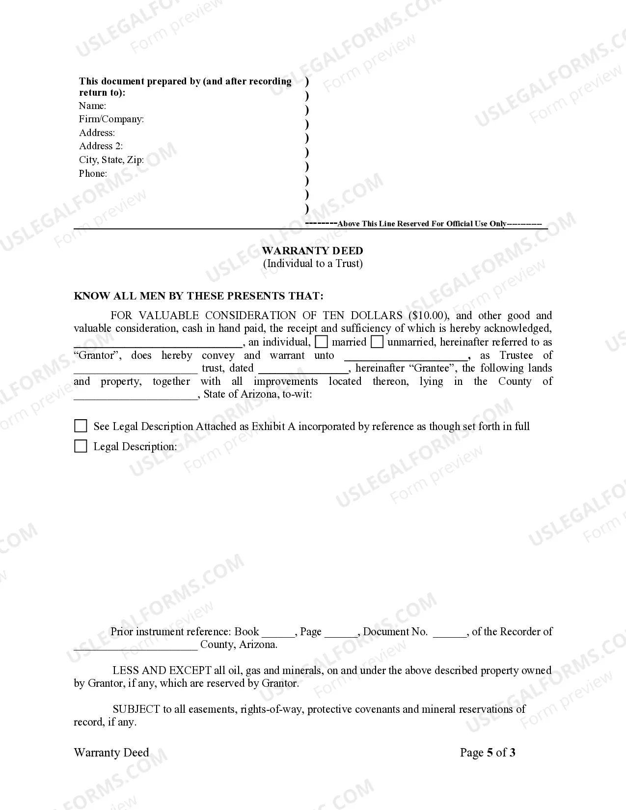 Preview Warranty Deed from Individual to a Trust