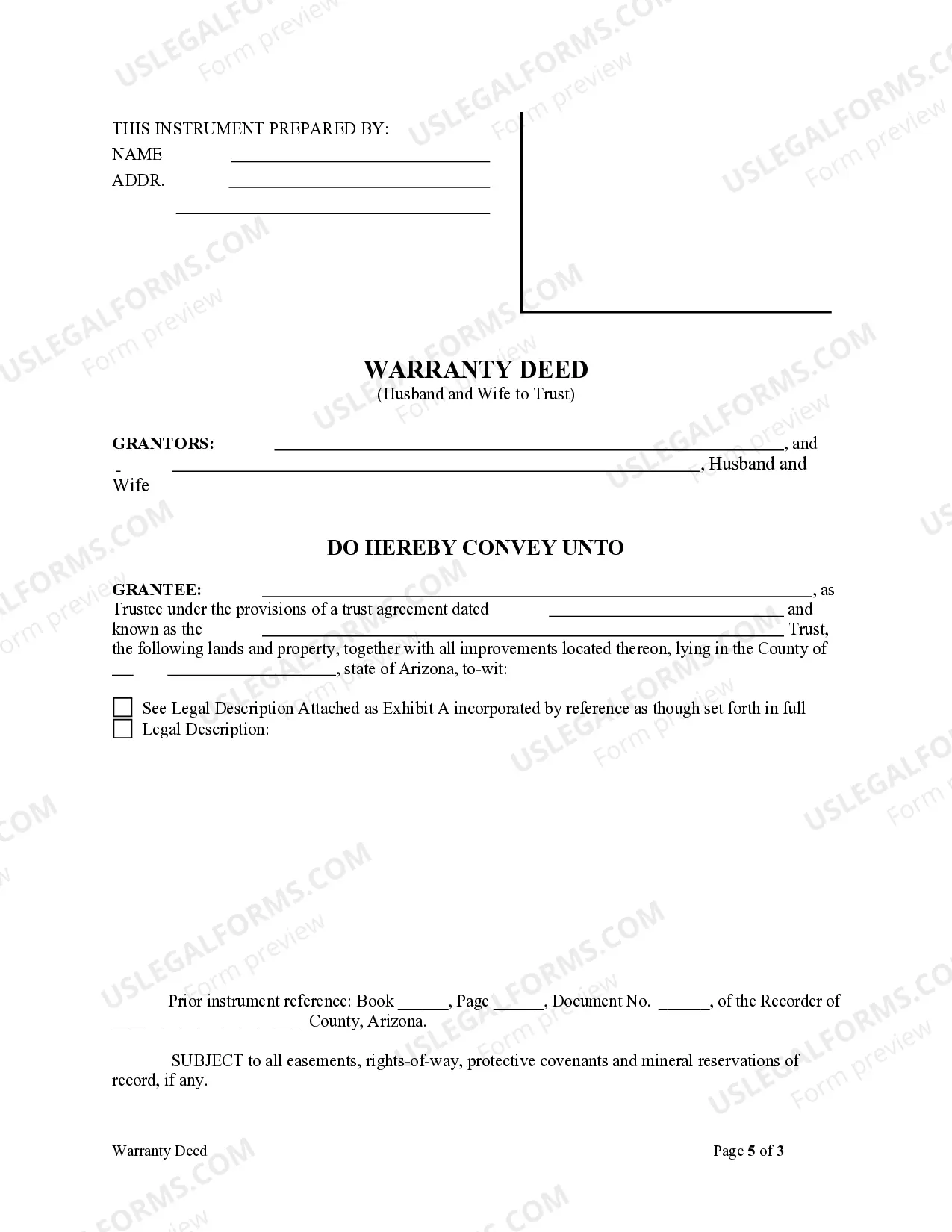 Preview Warranty Deed from Husband and Wife to Trust