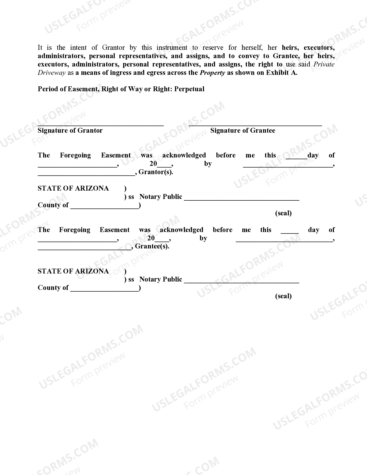 Pima Arizona Easement for Ingress and Egress over Private Driveway