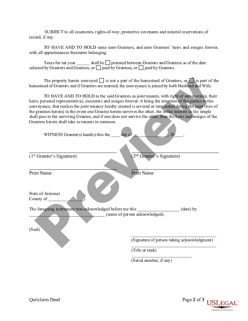 Arizona Quitclaim Deed from Husband and Wife to Husband and Wife ...