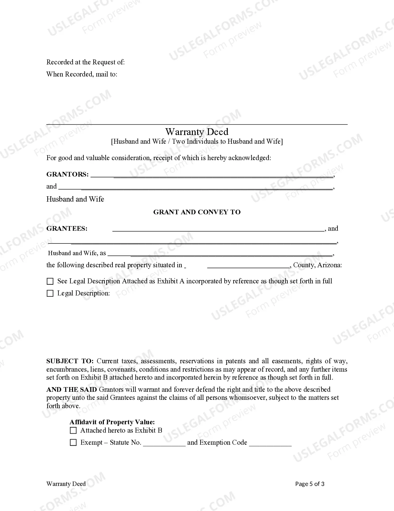 Preview Warranty Deed from Husband and Wife to Husband and Wife