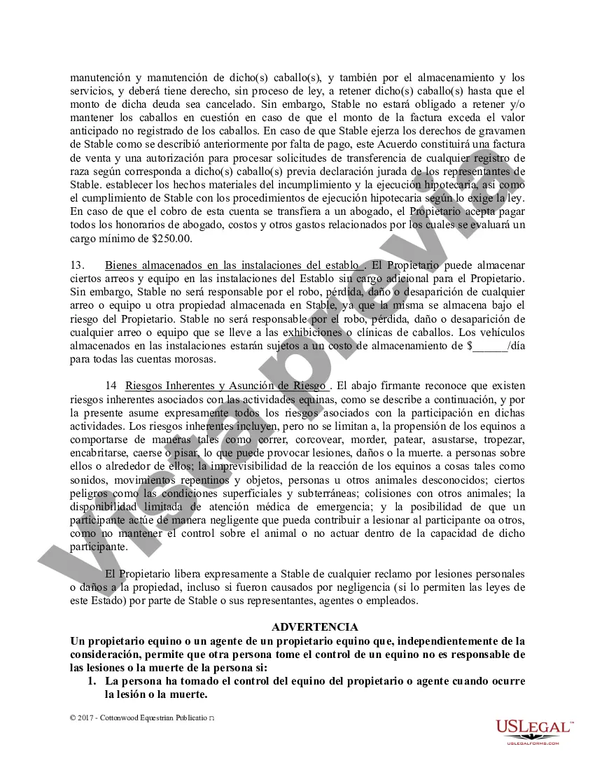 Preview Acuerdo de establo de embarque - Formularios equinos de caballos
