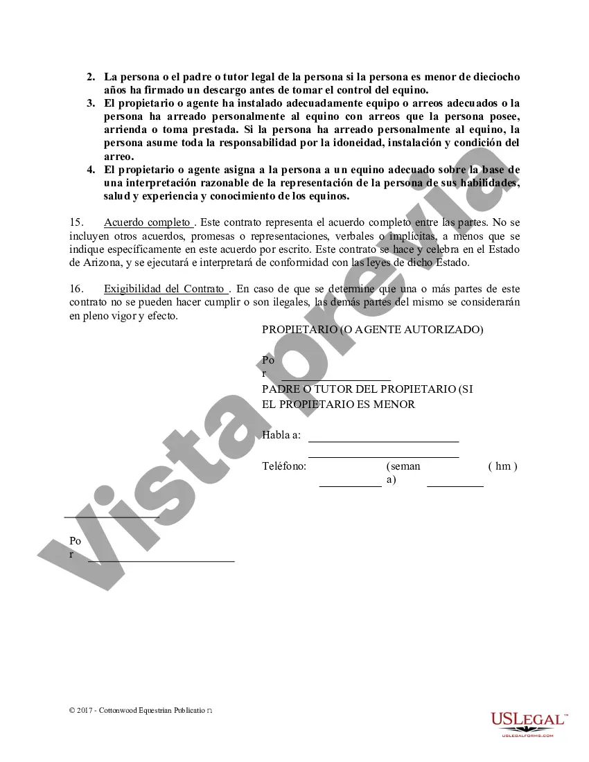 Preview Acuerdo de establo de embarque - Formularios equinos de caballos
