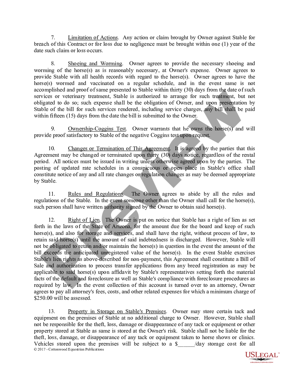 page 2 Boarding Stable Agreement - Horse Equine Forms preview