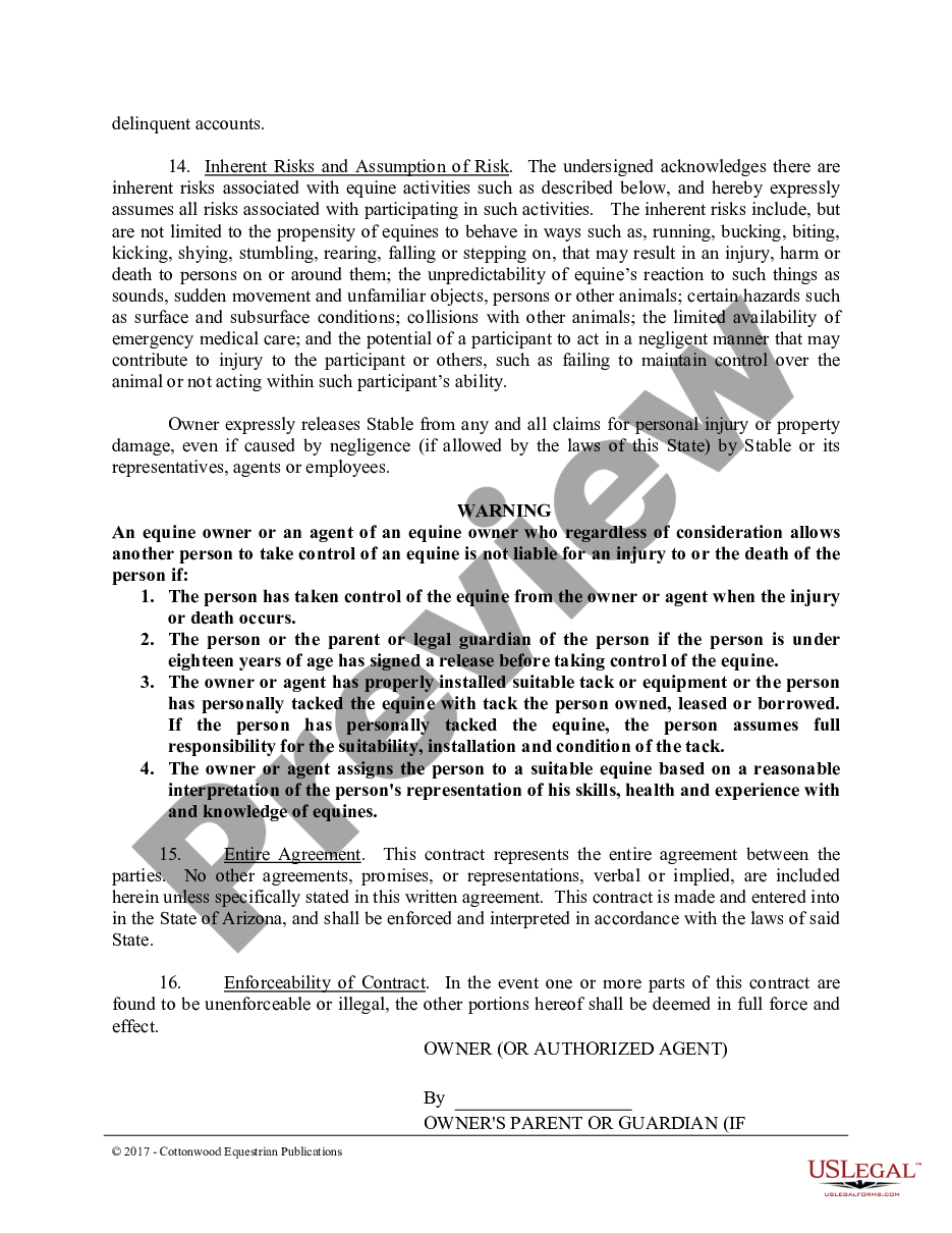 page 3 Boarding Stable Agreement - Horse Equine Forms preview