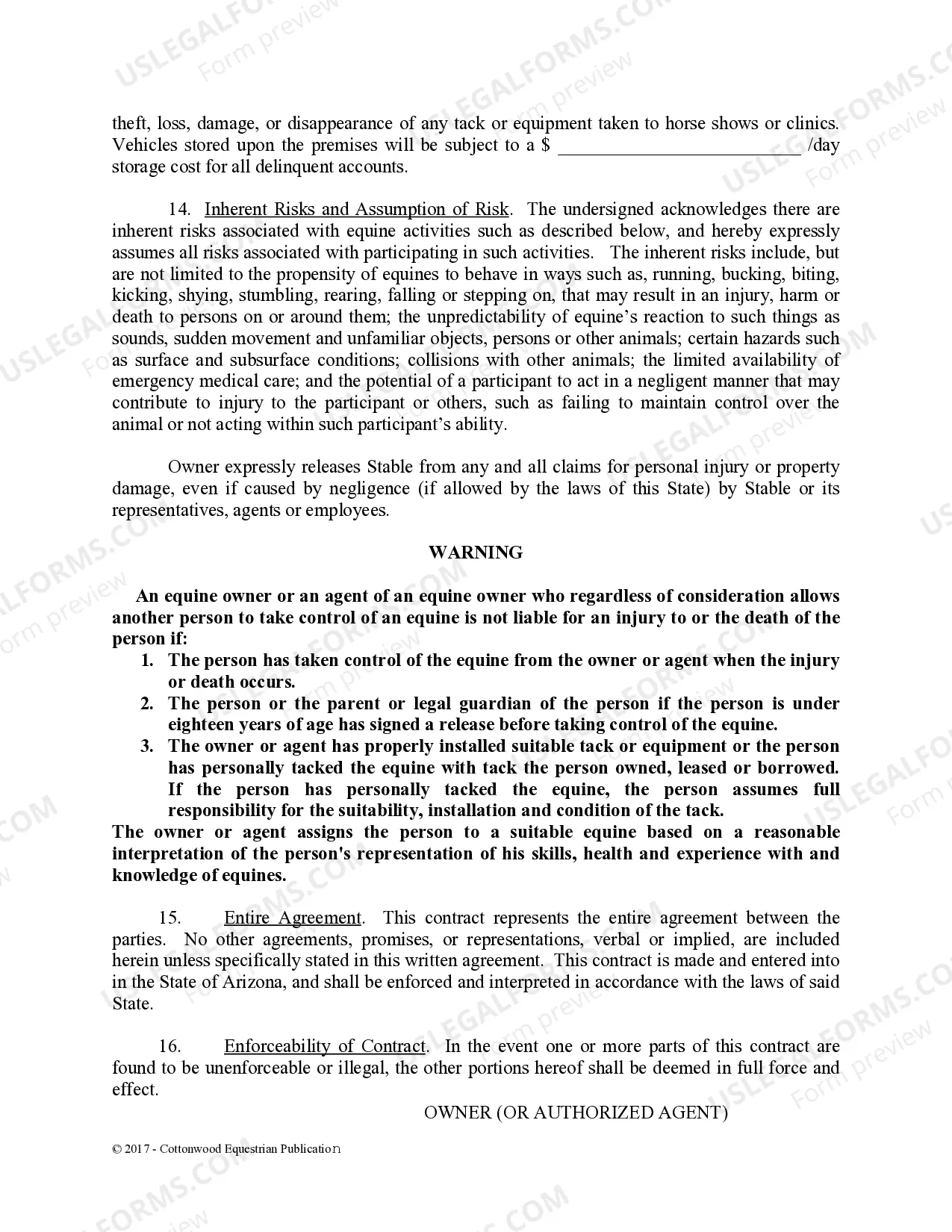 Preview Boarding Stable Agreement - Horse Equine Forms