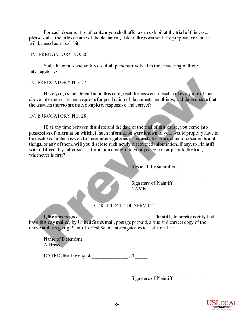 Preview Discovery Interrogatories from Plaintiff to Defendant with Production Requests