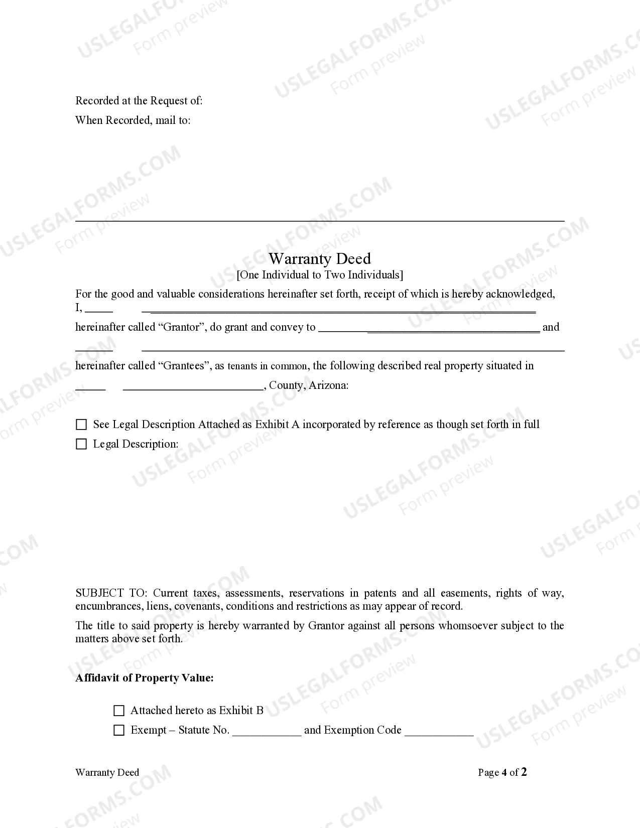 Preview Warranty Deed - One Individual to Two Individuals