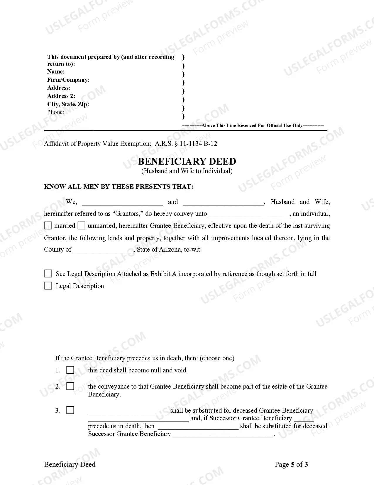 Preview Transfer on Death Deed or TOD - Beneficiary Deed for Husband and Wife to Individual