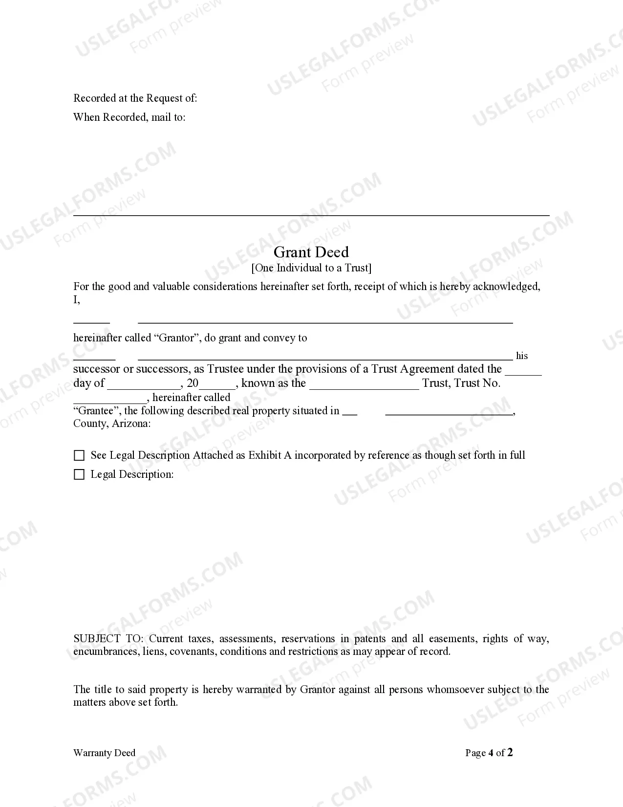 Preview Warranty Deed - One Individual to a Trust