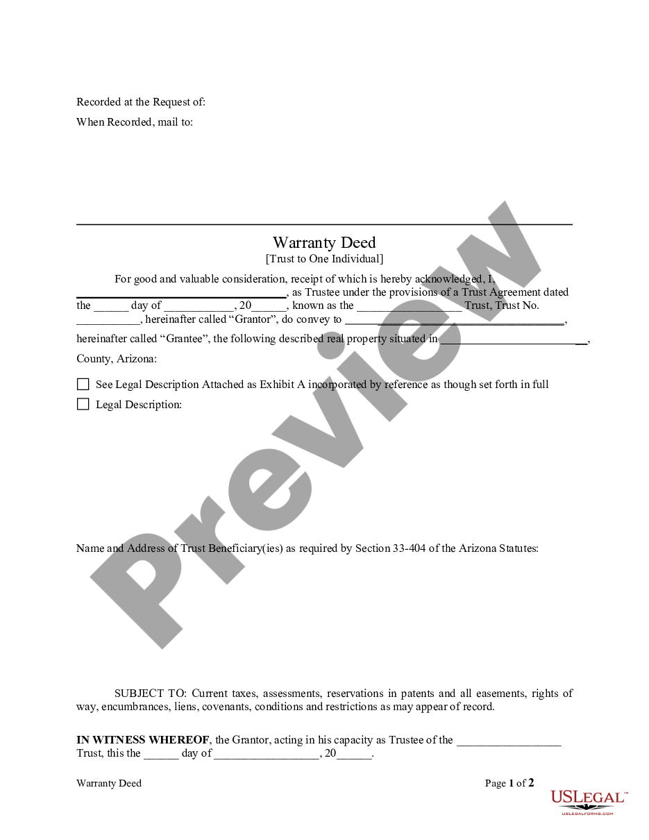 form Warranty Deed - Trust to One Individual preview