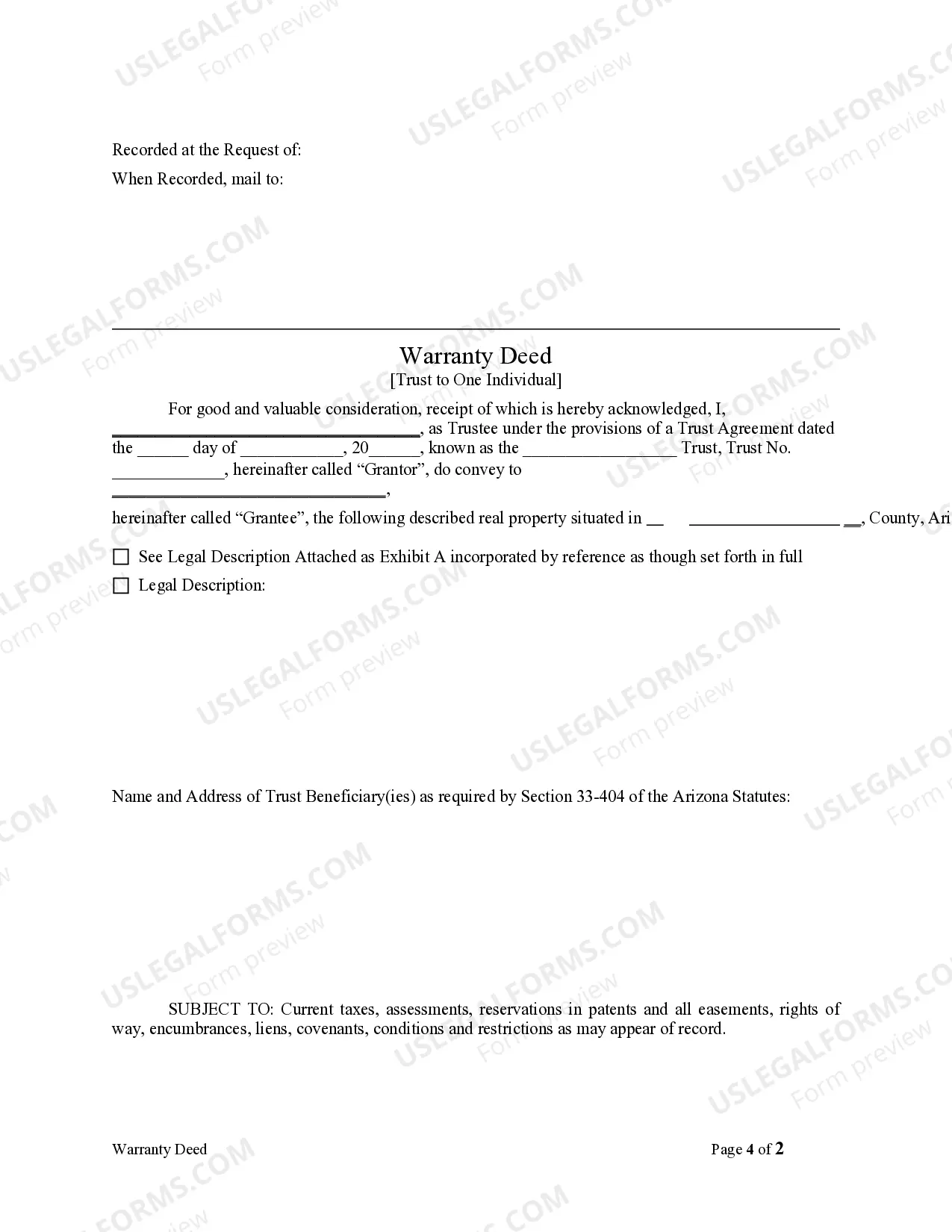 Preview Warranty Deed - Trust to One Individual