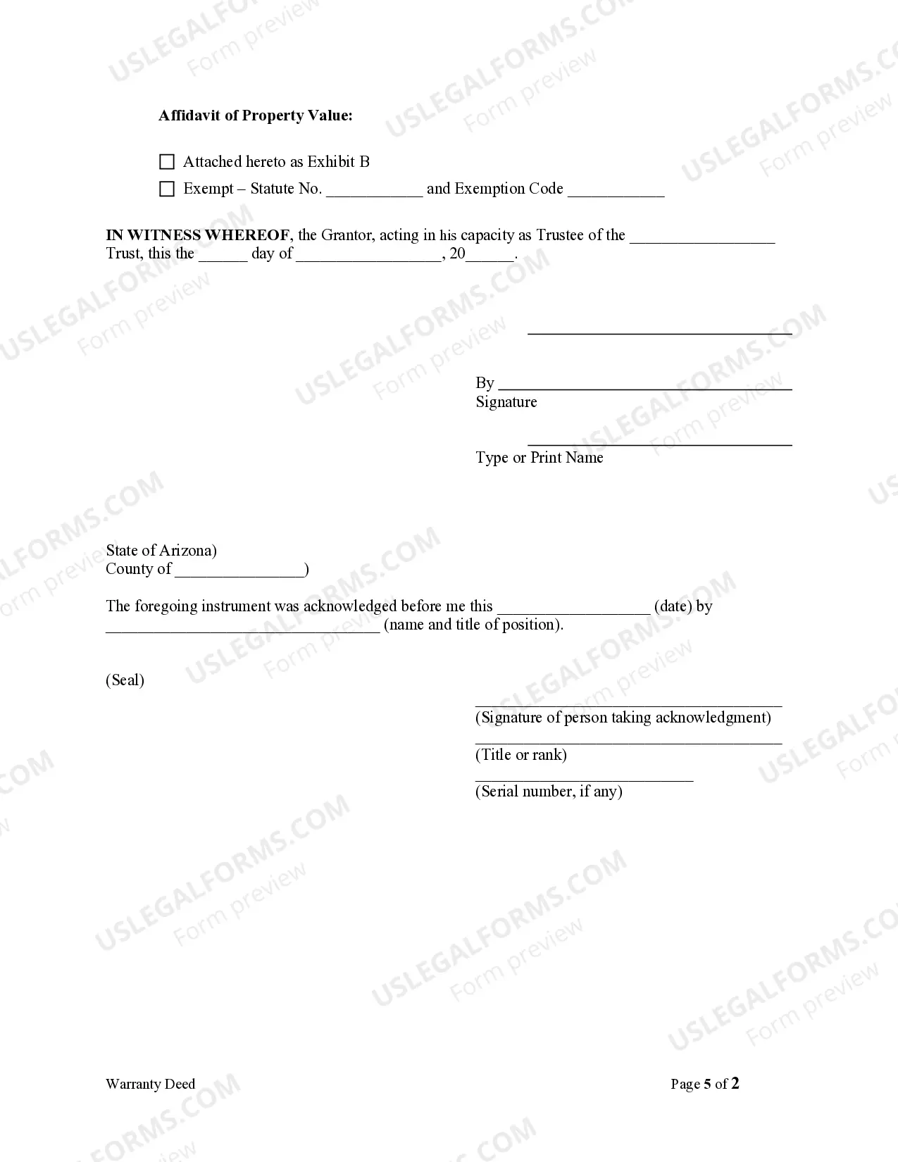 Preview Warranty Deed - Trust to One Individual