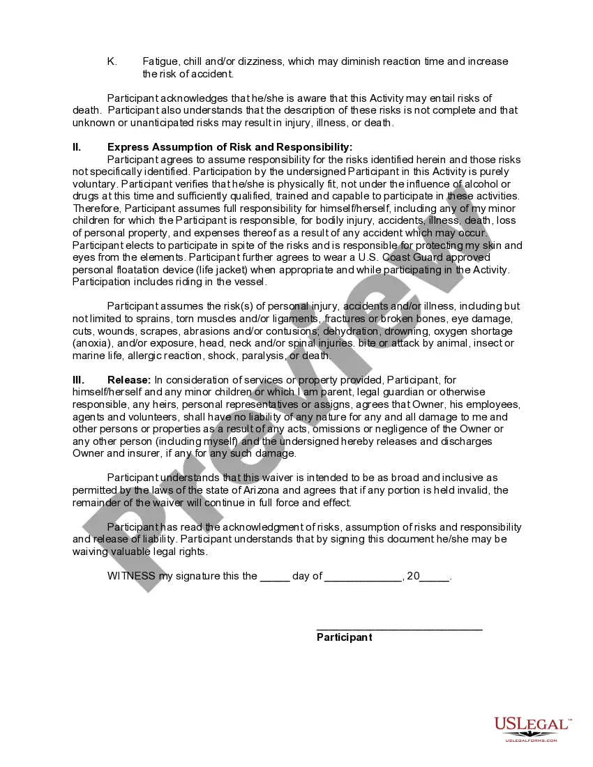 Preview Release of Liability and Hold Harmless Agreement for using Boating Equipment of Owner or Participating in Boating Activities using such Boating Equipment